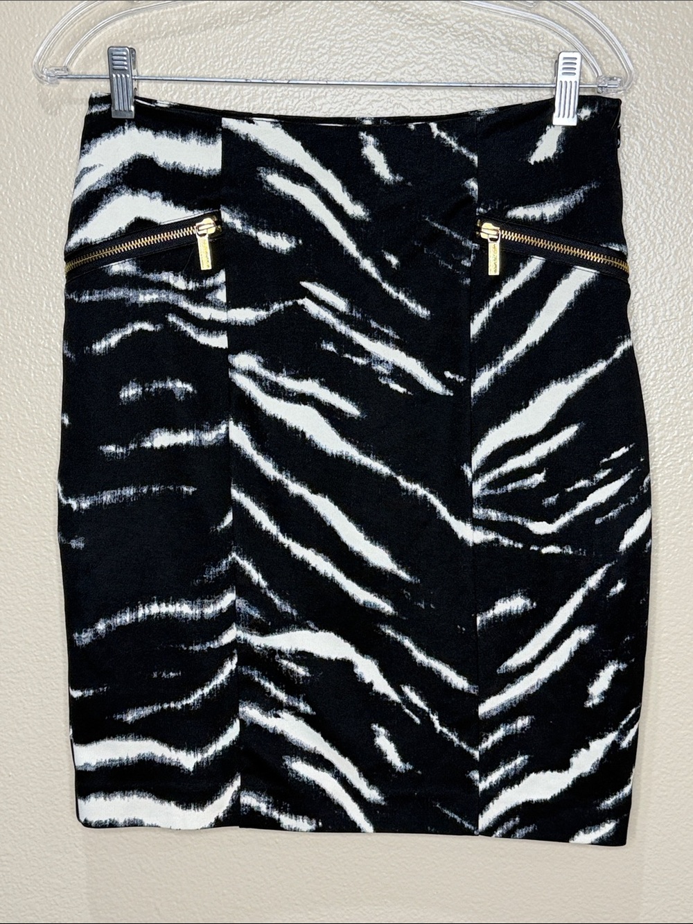 Michael Kors Zebra Animal Print Pencil Skirt with Front Zippers